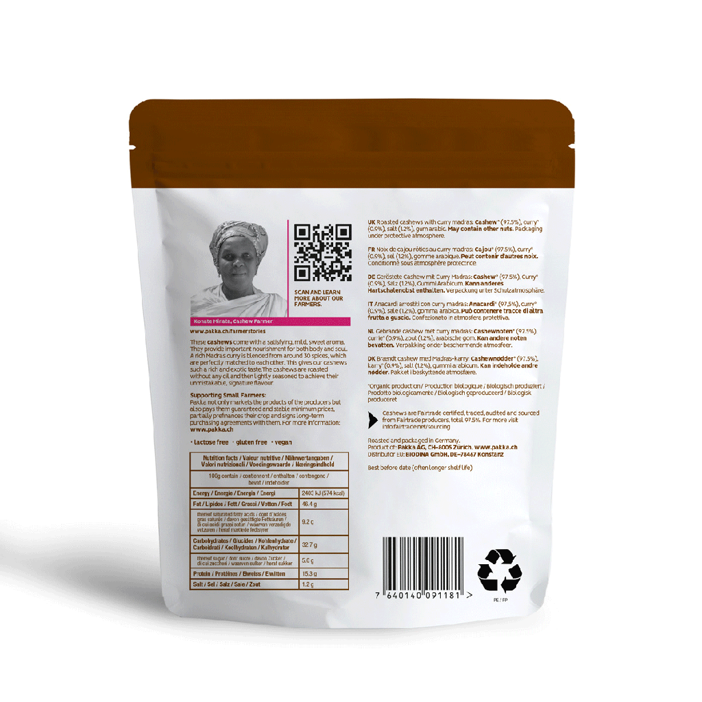 Cashew geröstet mit Curry Madras (DP), Bio & Fairtrade, 100g