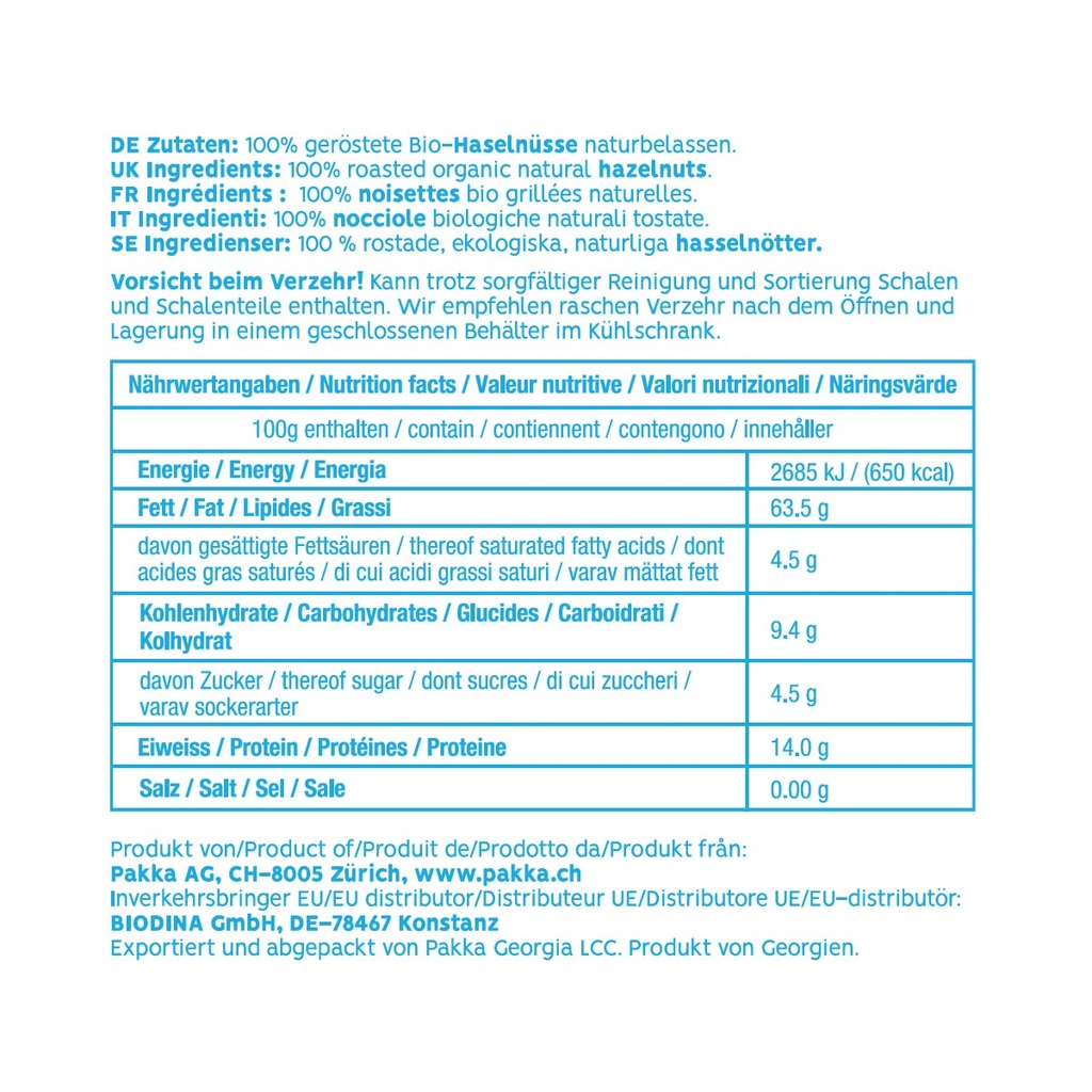 Haselnüsse Nature geröstet, Bio, 1kg