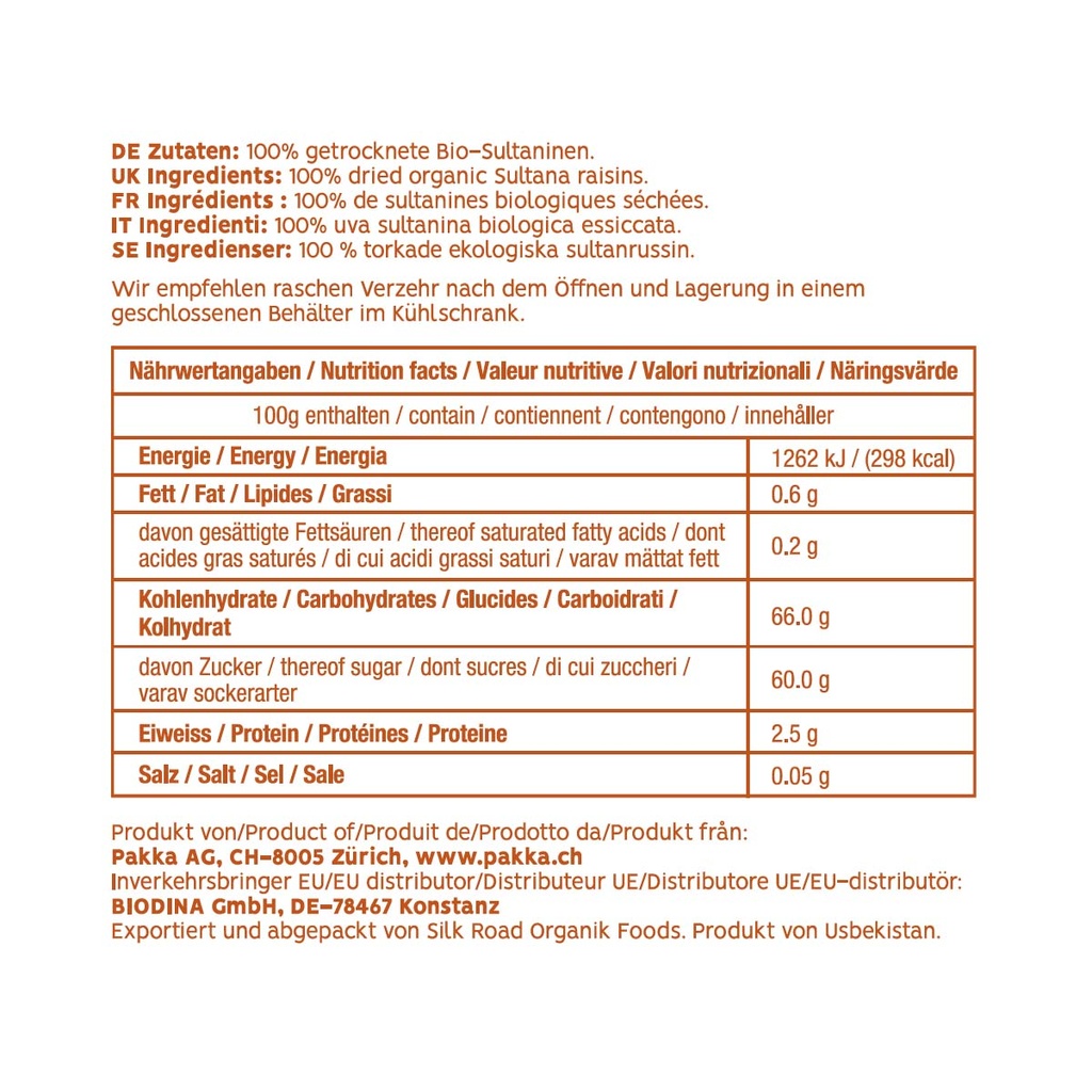 Silk Road Sultana Rosinen, roh, ungeölt, Bio, FLO, Usbekistan, 1kg