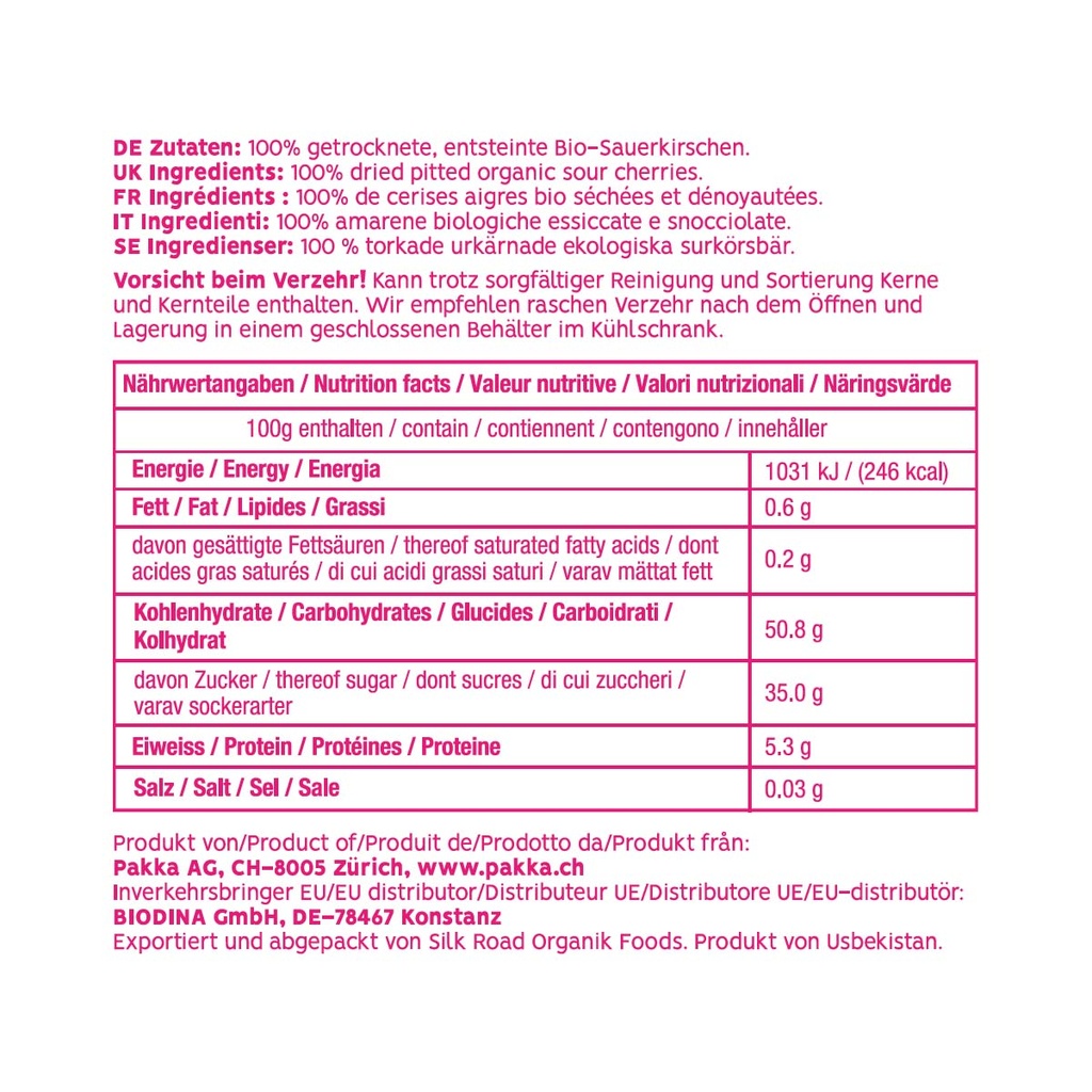 Wilde Sauerkirschen sonnengetrocknet, Bio, Fairtrade, 1kg