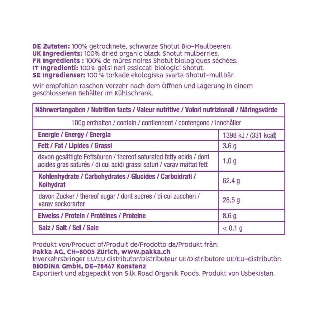 Schwarze Maulbeeren, Bio, 1kg