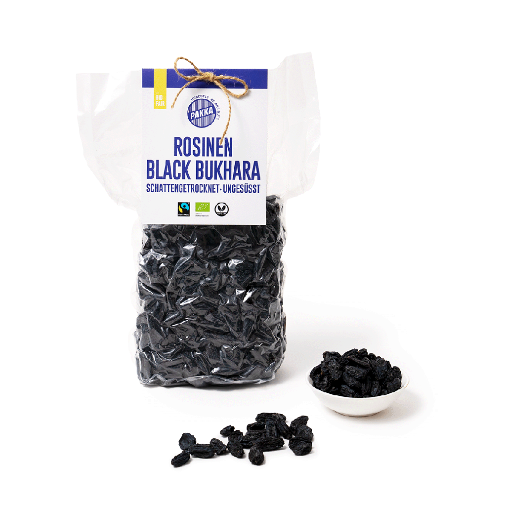 Schwarze Bukhara Rosinen,Bukhara Rosinen Bio Fairtrade, schattengetrocknet, ungeölt, 600g